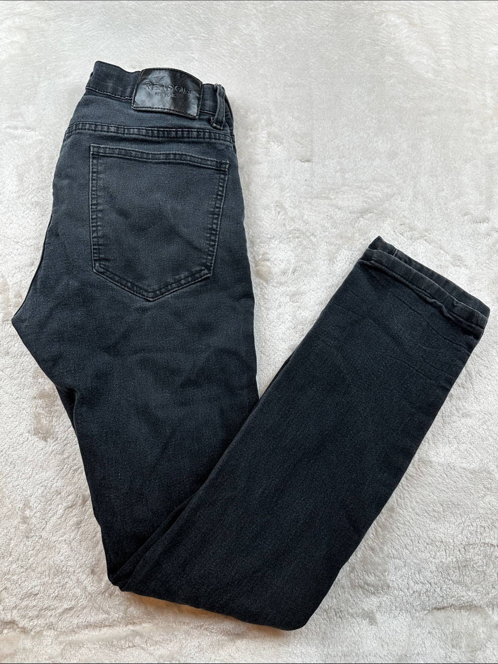 Reason NYC Men’s Distressed Skinny Jeans Black Stretch Denim W32 Moto Streetwear